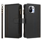 For Xiaomi Mi 11 Magnetic Closure 9 Card Slots Zipper Leather Case with Hand Strap(Black) - 2