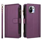 For Xiaomi Mi 11 Magnetic Closure 9 Card Slots Zipper Leather Case with Hand Strap(Purple) - 2