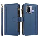 For Xiaomi Mi 11 Pro Magnetic Closure 9 Card Slots Zipper Leather Case with Hand Strap(Dark Blue) - 2