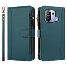 For Xiaomi Mi 11 Pro Magnetic Closure 9 Card Slots Zipper Leather Case with Hand Strap(Dark Green) - 2