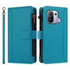 For Xiaomi Mi 11 Pro Magnetic Closure 9 Card Slots Zipper Leather Case with Hand Strap(Turquoise) - 2