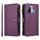For Xiaomi Mi 11 Pro Magnetic Closure 9 Card Slots Zipper Leather Case with Hand Strap(Purple) - 2