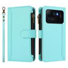 For Xiaomi Mi 11 Ultra Magnetic Closure 9 Card Slots Zipper Leather Case with Hand Strap(Mint Green) - 2
