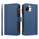 For Xiaomi Mi 11 Lite 4G / 5G Magnetic Closure 9 Card Slots Zipper Leather Case with Hand Strap(Dark Blue) - 2