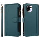 For Xiaomi Mi 11 Lite 4G / 5G Magnetic Closure 9 Card Slots Zipper Leather Case with Hand Strap(Dark Green) - 2