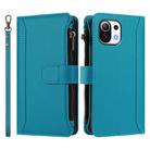 For Xiaomi Mi 11 Lite 4G / 5G Magnetic Closure 9 Card Slots Zipper Leather Case with Hand Strap(Turquoise) - 2