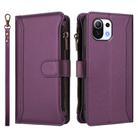 For Xiaomi Mi 11 Lite 4G / 5G Magnetic Closure 9 Card Slots Zipper Leather Case with Hand Strap(Purple) - 2