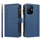For Xiaomi 11T / 11T Pro Magnetic Closure 9 Card Slots Zipper Leather Case with Hand Strap(Dark Blue) - 2