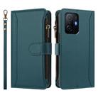 For Xiaomi 11T / 11T Pro Magnetic Closure 9 Card Slots Zipper Leather Case with Hand Strap(Dark Green) - 2