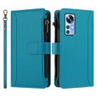 For Xiaomi 12 / 12X / 12S Magnetic Closure 9 Card Slots Zipper Leather Case with Hand Strap(Turquoise) - 2