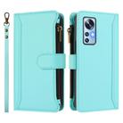 For Xiaomi 12 / 12X / 12S Magnetic Closure 9 Card Slots Zipper Leather Case with Hand Strap(Mint Green) - 2