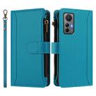 For Xiaomi 12 Lite Magnetic Closure 9 Card Slots Zipper Leather Case with Hand Strap(Turquoise) - 2
