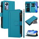 For Xiaomi 12 Pro / 12S Pro Magnetic Closure 9 Card Slots Zipper Leather Case with Hand Strap(Turquoise) - 1