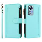 For Xiaomi 12 Pro / 12S Pro Magnetic Closure 9 Card Slots Zipper Leather Case with Hand Strap(Mint Green) - 2