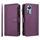 For Xiaomi 12 Pro / 12S Pro Magnetic Closure 9 Card Slots Zipper Leather Case with Hand Strap(Purple) - 2