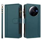 For Xiaomi 12S Ultra Magnetic Closure 9 Card Slots Zipper Leather Case with Hand Strap(Dark Green) - 2