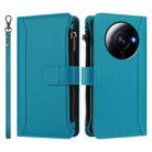 For Xiaomi 12S Ultra Magnetic Closure 9 Card Slots Zipper Leather Case with Hand Strap(Turquoise) - 2