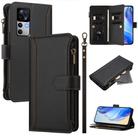 For Xiaomi 12T / 12T Pro / Redmi K50 Ultra Magnetic Closure 9 Card Slots Zipper Leather Case with Hand Strap(Black) - 1