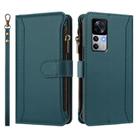 For Xiaomi 12T / 12T Pro / Redmi K50 Ultra Magnetic Closure 9 Card Slots Zipper Leather Case with Hand Strap(Dark Green) - 2