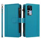 For Xiaomi 12T / 12T Pro / Redmi K50 Ultra Magnetic Closure 9 Card Slots Zipper Leather Case with Hand Strap(Turquoise) - 2