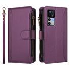 For Xiaomi 12T / 12T Pro / Redmi K50 Ultra Magnetic Closure 9 Card Slots Zipper Leather Case with Hand Strap(Purple) - 2