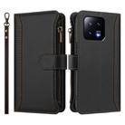For Xiaomi 13 Magnetic Closure 9 Card Slots Zipper Leather Case with Hand Strap(Black) - 2