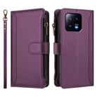 For Xiaomi 13 Magnetic Closure 9 Card Slots Zipper Leather Case with Hand Strap(Purple) - 2