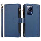 For Xiaomi 13 Lite / Civi 2 Magnetic Closure 9 Card Slots Zipper Leather Case with Hand Strap(Dark Blue) - 2