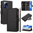For Xiaomi 13 Lite / Civi 2 Magnetic Closure 9 Card Slots Zipper Leather Case with Hand Strap(Black) - 1