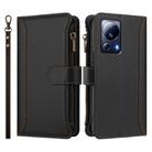For Xiaomi 13 Lite / Civi 2 Magnetic Closure 9 Card Slots Zipper Leather Case with Hand Strap(Black) - 2