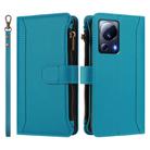 For Xiaomi 13 Lite / Civi 2 Magnetic Closure 9 Card Slots Zipper Leather Case with Hand Strap(Turquoise) - 2