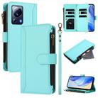 For Xiaomi 13 Lite / Civi 2 Magnetic Closure 9 Card Slots Zipper Leather Case with Hand Strap(Mint Green) - 1