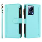 For Xiaomi 13 Lite / Civi 2 Magnetic Closure 9 Card Slots Zipper Leather Case with Hand Strap(Mint Green) - 2