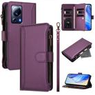 For Xiaomi 13 Lite / Civi 2 Magnetic Closure 9 Card Slots Zipper Leather Case with Hand Strap(Purple) - 1