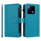 For Xiaomi 13 Pro Magnetic Closure 9 Card Slots Zipper Leather Case with Hand Strap(Turquoise) - 2
