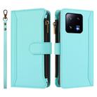 For Xiaomi 13 Pro Magnetic Closure 9 Card Slots Zipper Leather Case with Hand Strap(Mint Green) - 2