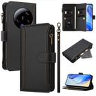 For Xiaomi 13 Ultra Magnetic Closure 9 Card Slots Zipper Leather Case with Hand Strap(Black) - 1
