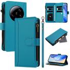 For Xiaomi 13 Ultra Magnetic Closure 9 Card Slots Zipper Leather Case with Hand Strap(Turquoise) - 1