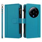 For Xiaomi 13 Ultra Magnetic Closure 9 Card Slots Zipper Leather Case with Hand Strap(Turquoise) - 2
