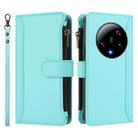 For Xiaomi 13 Ultra Magnetic Closure 9 Card Slots Zipper Leather Case with Hand Strap(Mint Green) - 2