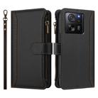 For Xiaomi 13T / 13T Pro / Redmi K60 Ultra Magnetic Closure 9 Card Slots Zipper Leather Case with Hand Strap(Black) - 2