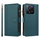 For Xiaomi 13T / 13T Pro / Redmi K60 Ultra Magnetic Closure 9 Card Slots Zipper Leather Case with Hand Strap(Dark Green) - 2