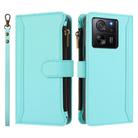 For Xiaomi 13T / 13T Pro / Redmi K60 Ultra Magnetic Closure 9 Card Slots Zipper Leather Case with Hand Strap(Mint Green) - 2