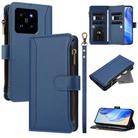 For Xiaomi 14 Magnetic Closure 9 Card Slots Zipper Leather Case with Hand Strap(Dark Blue) - 1