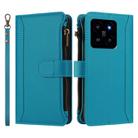 For Xiaomi 14 Magnetic Closure 9 Card Slots Zipper Leather Case with Hand Strap(Turquoise) - 2