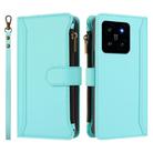 For Xiaomi 14 Magnetic Closure 9 Card Slots Zipper Leather Case with Hand Strap(Mint Green) - 2