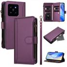 For Xiaomi 14 Magnetic Closure 9 Card Slots Zipper Leather Case with Hand Strap(Purple) - 1