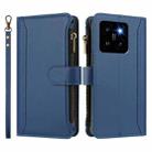 For Xiaomi 14 Pro Magnetic Closure 9 Card Slots Zipper Leather Case with Hand Strap(Dark Blue) - 2