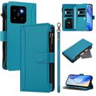 For Xiaomi 14 Pro Magnetic Closure 9 Card Slots Zipper Leather Case with Hand Strap(Turquoise) - 1