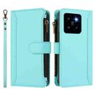 For Xiaomi 14 Pro Magnetic Closure 9 Card Slots Zipper Leather Case with Hand Strap(Mint Green) - 2